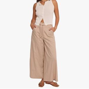 NWT Petal & Pup SADIE Beige Wide-Leg Highwasted Pants linen -cotton blend Medium